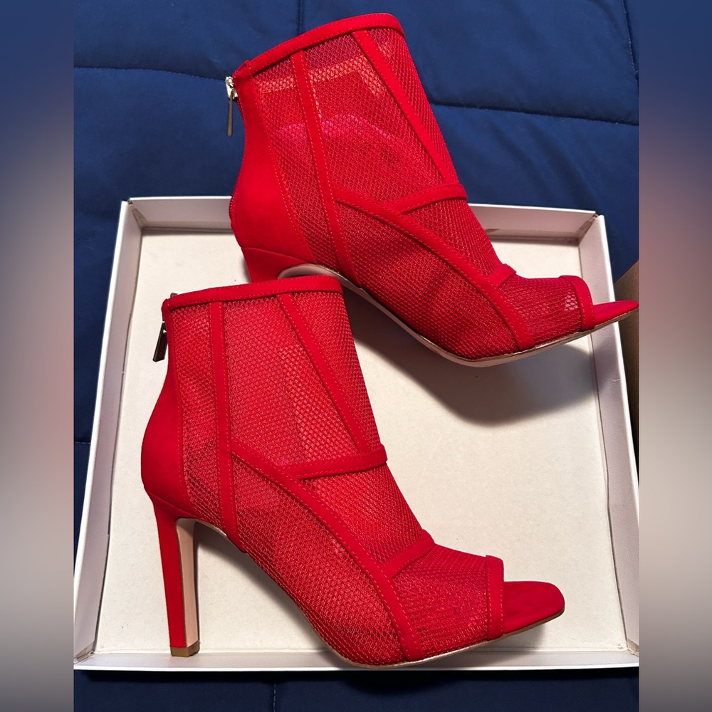 JESSICA SIMPSON • Red Suede Bootie w/Mesh • 7 1/2 M
